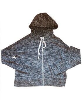 American Eagle Outfitters Black & White Marled Full-Zip Hoodie